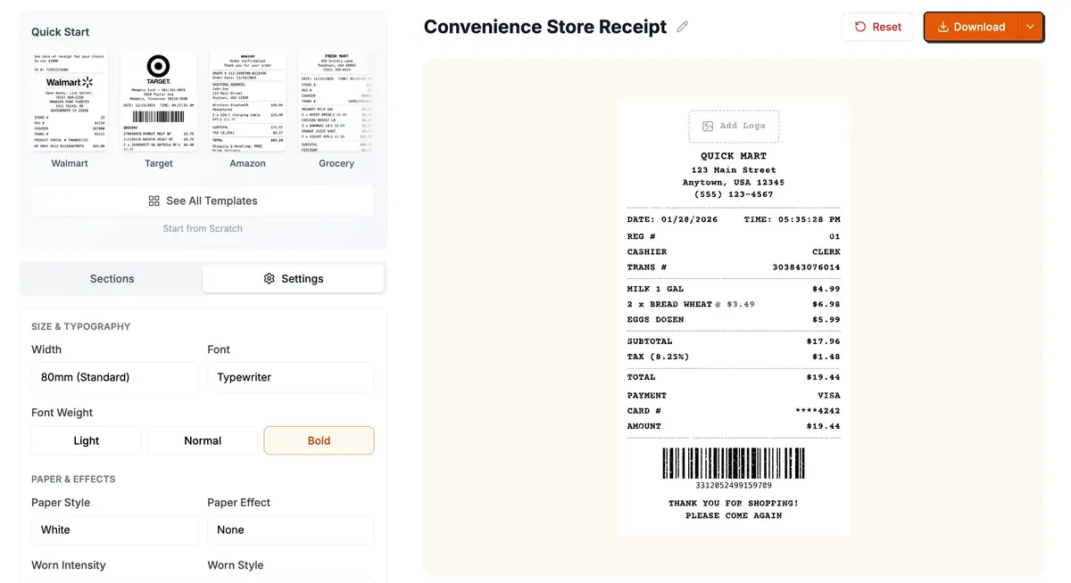 MakeMyReceipt builder interface