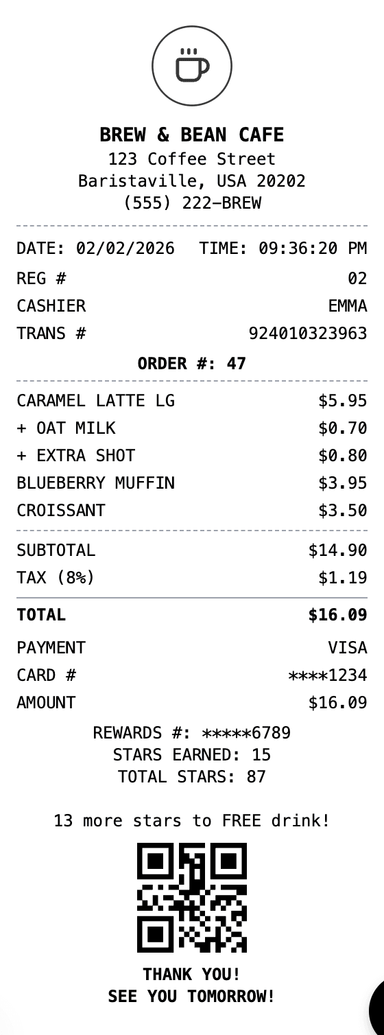 Cafe Receipt