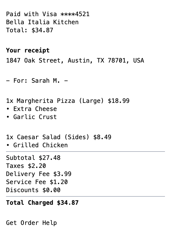 DoorDash Receipt