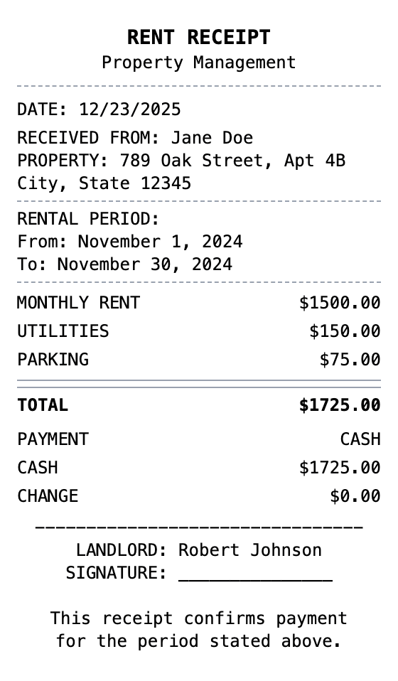 Rent Receipt