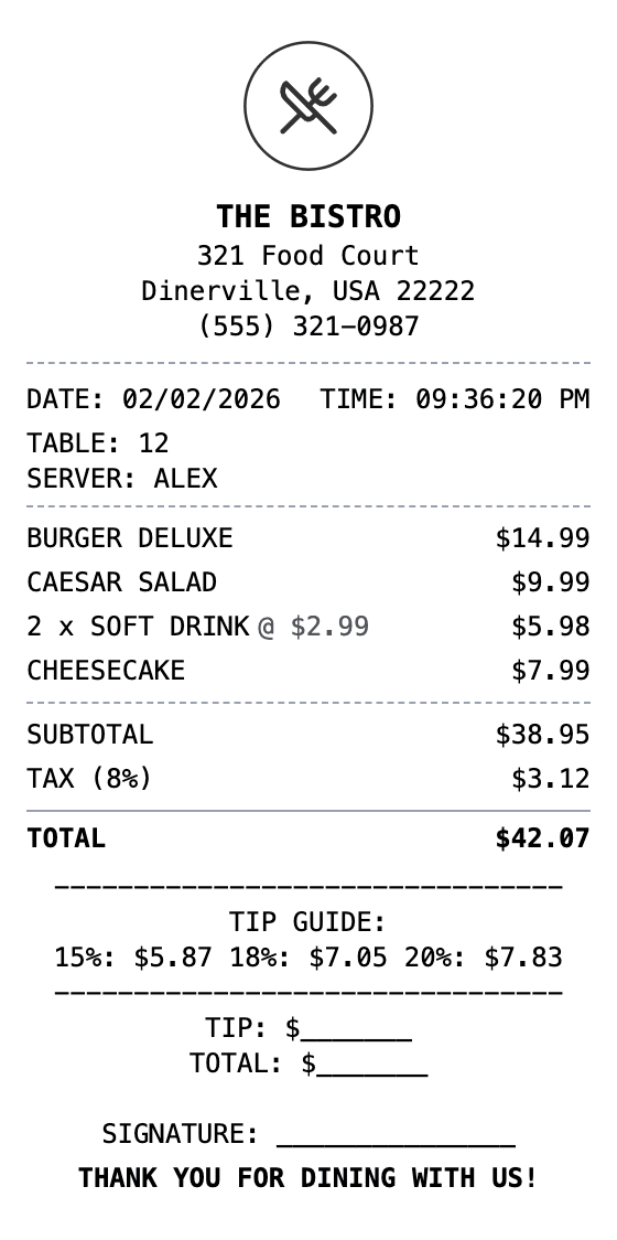 Restaurant Receipt