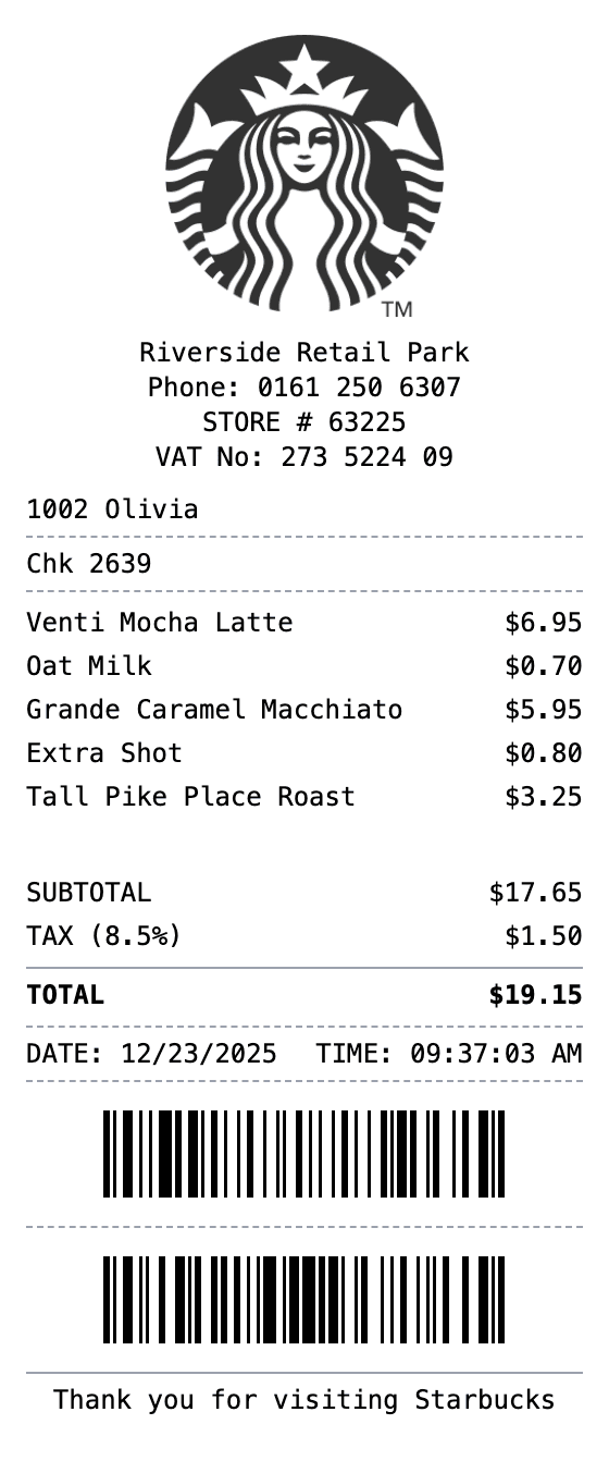 Starbucks Receipt