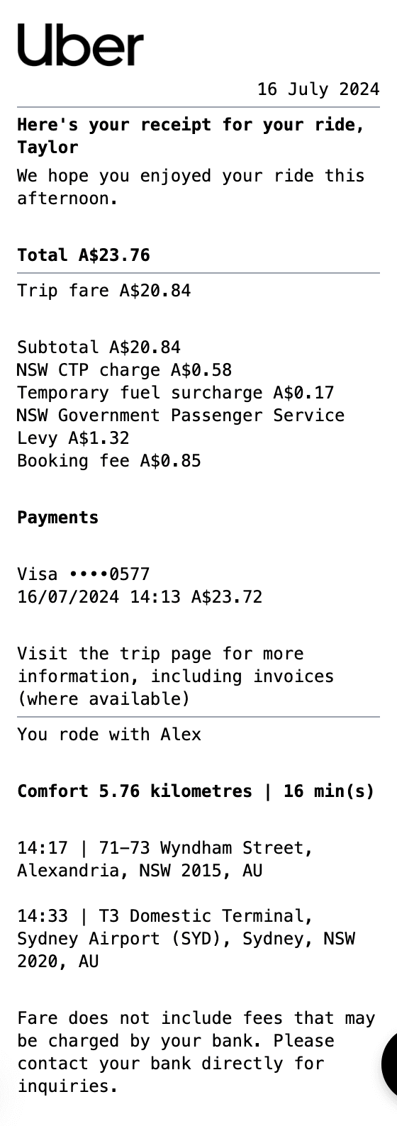 Uber Receipt