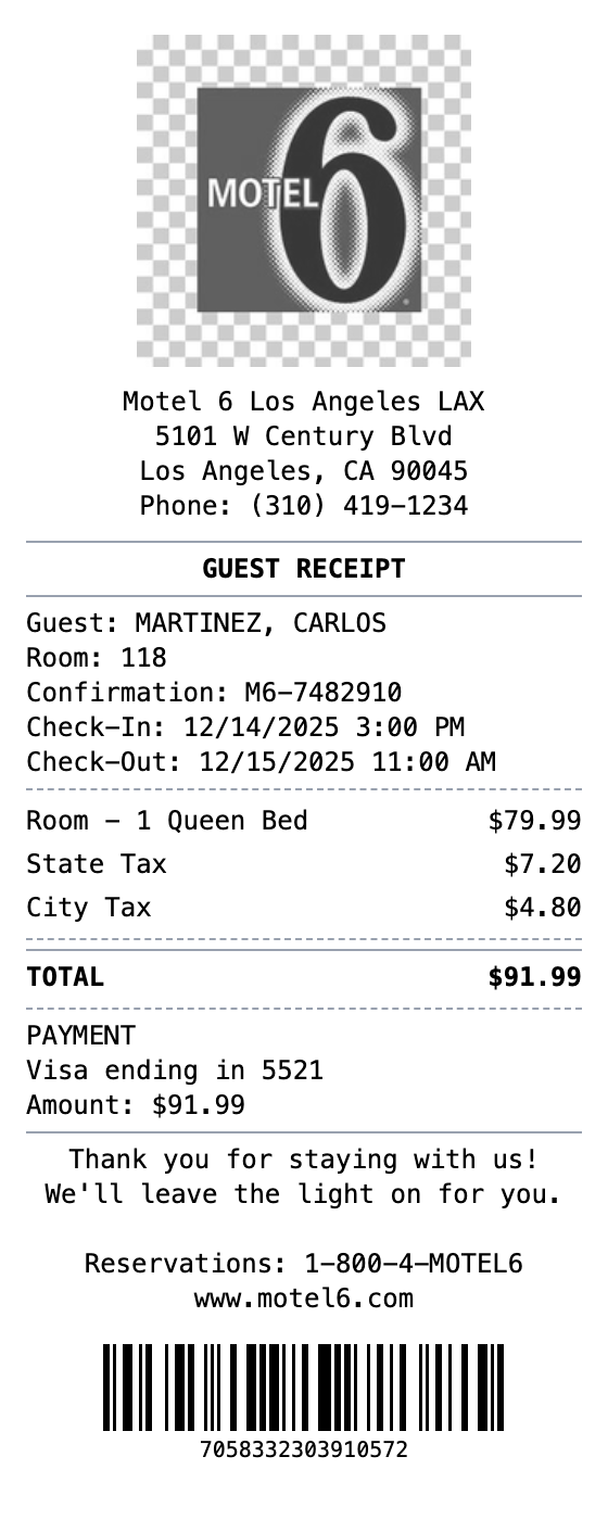 Motel 6 Receipt Generator MakeMyReceipt MakeMyReceipt